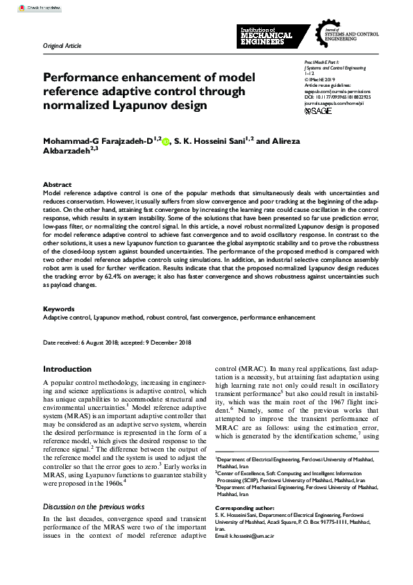 (PDF) Performance enhancement of model reference adaptive control ...