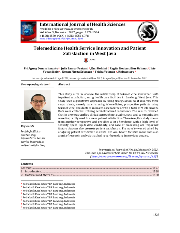 (PDF) Telemedicine health service innovation and patient satisfaction ...