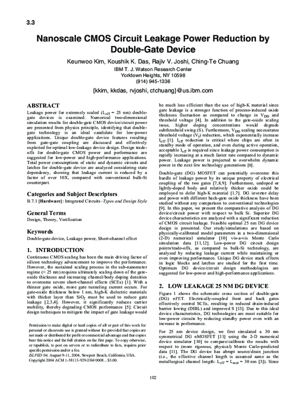 (PDF) Nanoscale CMOS circuit leakage power reduction by double-gate device