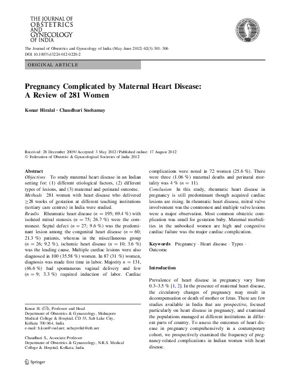 (PDF) Pregnancy Complicated by Maternal Heart Disease: A Review of 281 ...