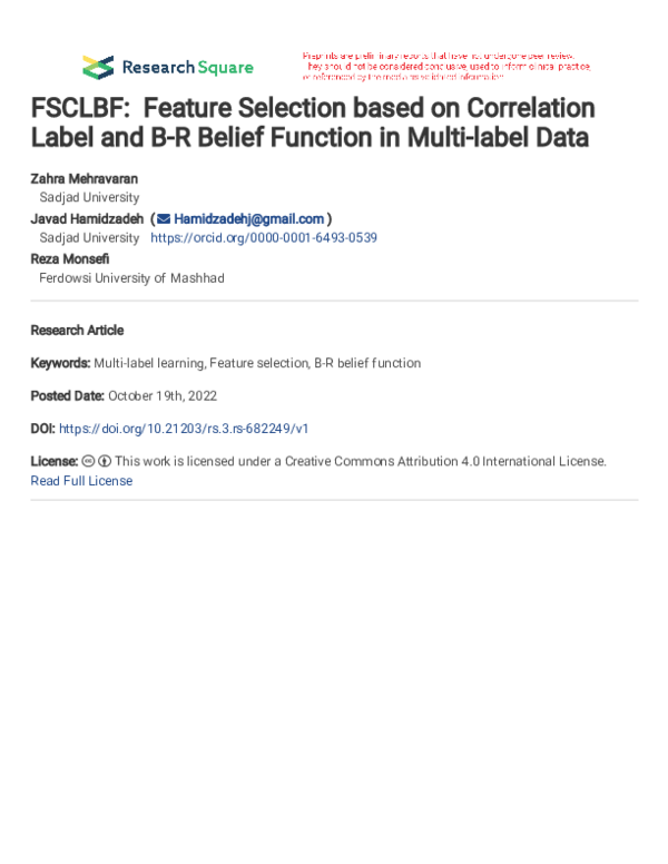 (PDF) FSCLBF: Feature Selection based on Correlation Label and B-R ...