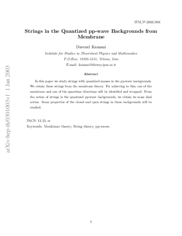 (PDF) Strings in the Quantized pp-wave Backgrounds from Membrane