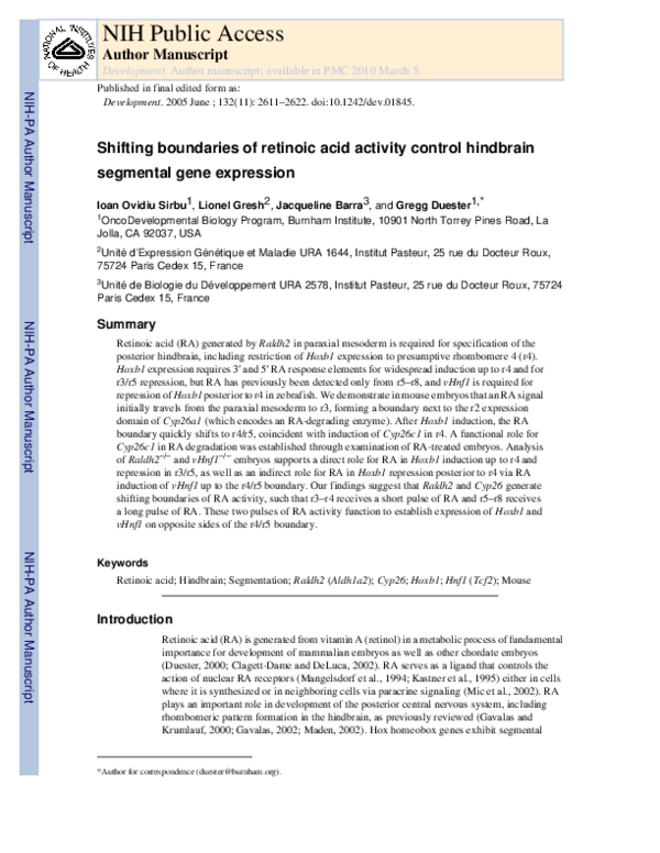 (PDF) Shifting boundaries of retinoic acid activity control hindbrain ...