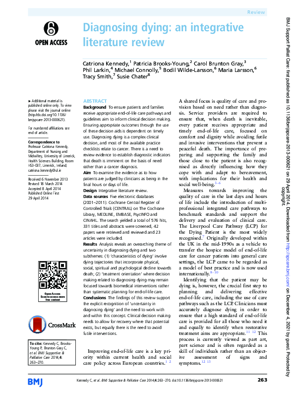 (PDF) Diagnosing dying: an integrative literature review