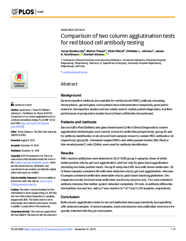(PDF) Comparison of two column agglutination tests for red blood cell ...
