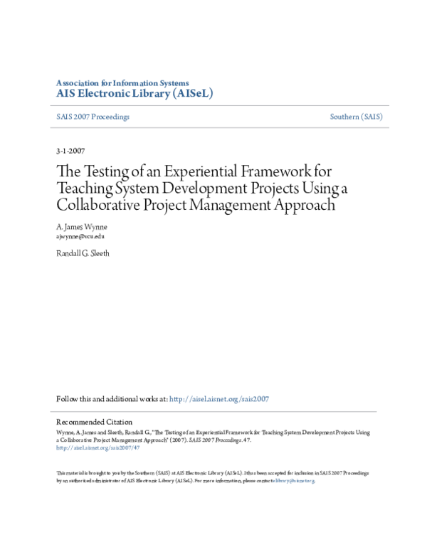 (PDF) The Testing of an Experiential Framework for Teaching System ...