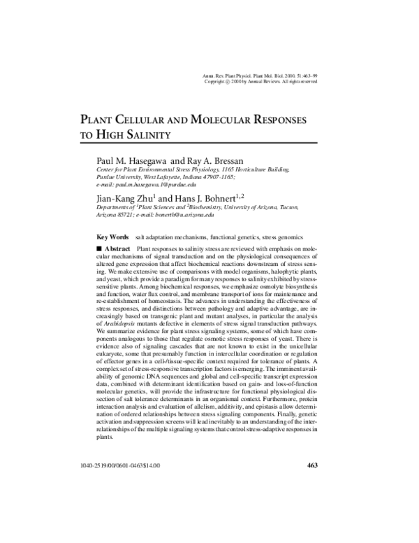 (PDF) Plant Cellular and Molecular Responses to High Salinity