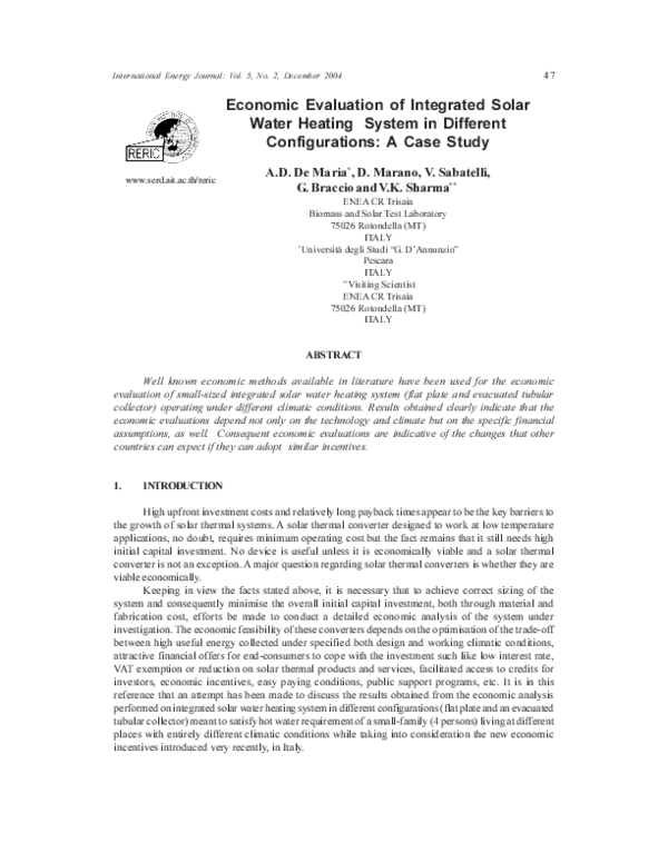 (PDF) Economic Evaluation of Integrated Solar Water Heating System in ...