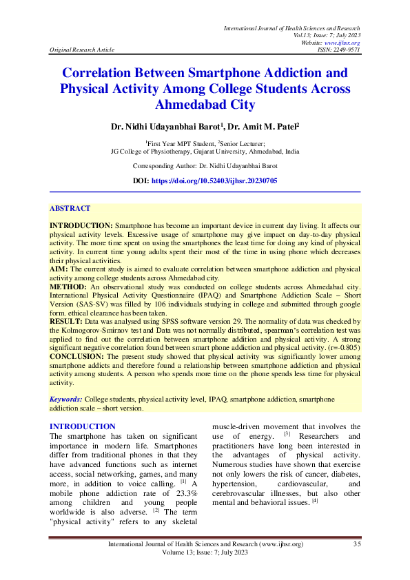 (PDF) Correlation Between Smartphone Addiction and Physical Activity ...