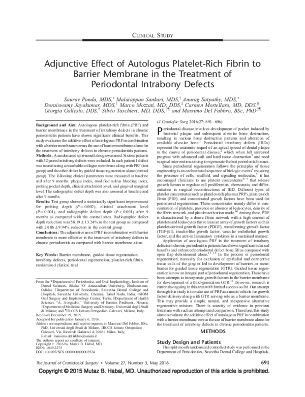 (PDF) Adjunctive Effect of Autologus Platelet-Rich Fibrin to Barrier ...