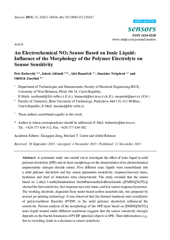 (PDF) An Electrochemical NO2 Sensor Based on Ionic Liquid: Influence of ...