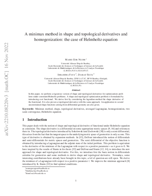 (PDF) Min max method, shape, topological derivatives, averaged ...