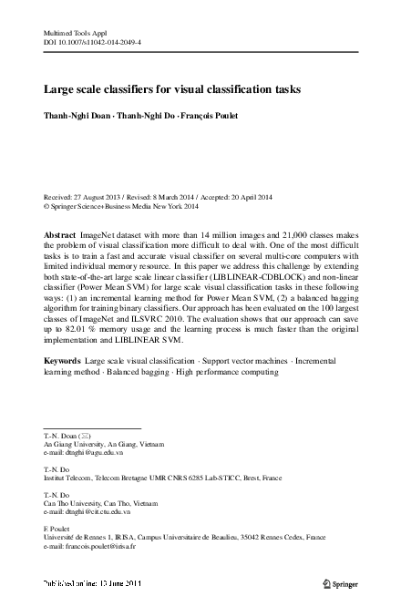 (PDF) Large scale classifiers for visual classification tasks