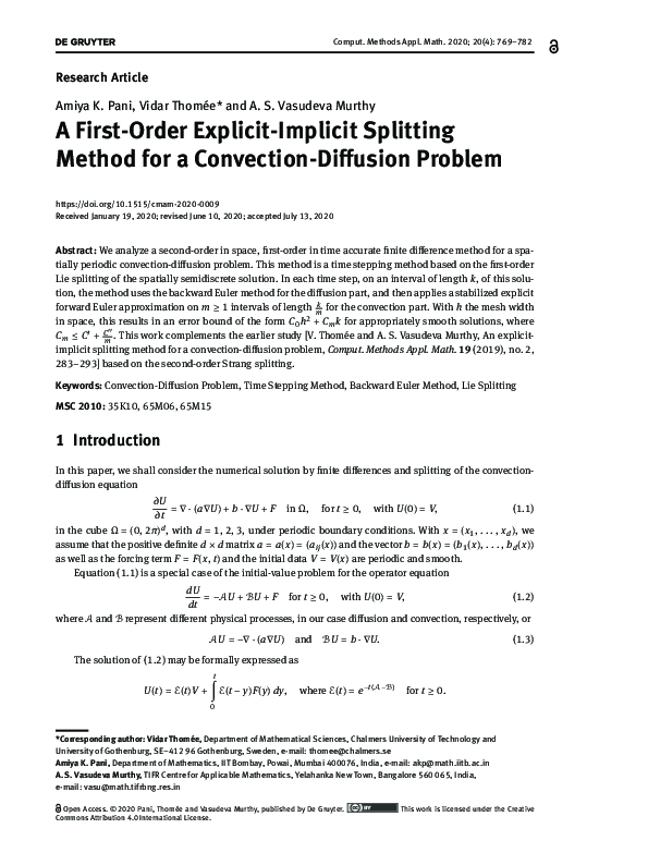 (PDF) A First-Order Explicit-Implicit Splitting Method for a Convection ...