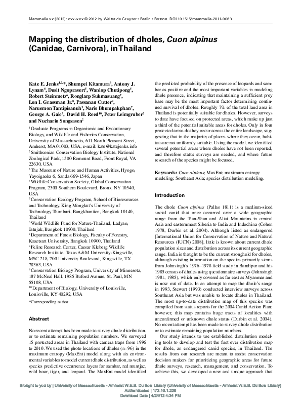 (PDF) Mapping the distribution of dholes, Cuon alpinus (Canidae ...