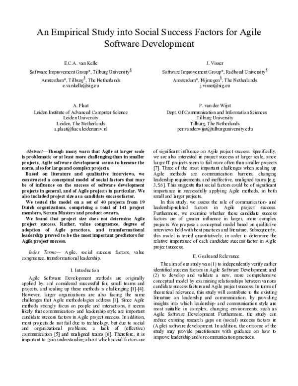 (PDF) An empirical study into social success factors for agile software ...
