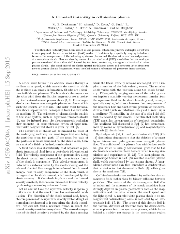 (PDF) Thin-shell instability in collisionless plasma