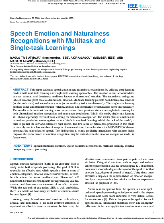(PDF) Speech Emotion and Naturalness Recognitions With Multitask and ...