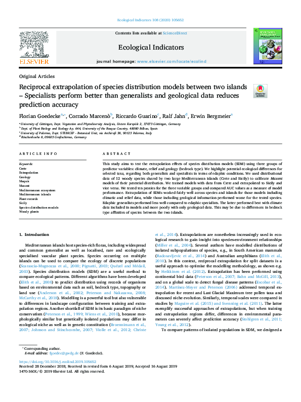 (PDF) Reciprocal extrapolation of species distribution models between ...