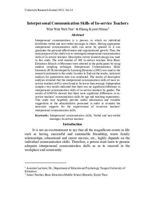 (PDF) Interpersonal Communication Skills of In-service Teachers