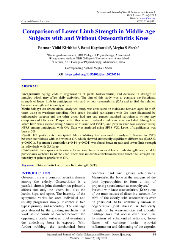 (PDF) Comparison of Lower Limb Strength in Middle Age Subjects with and ...