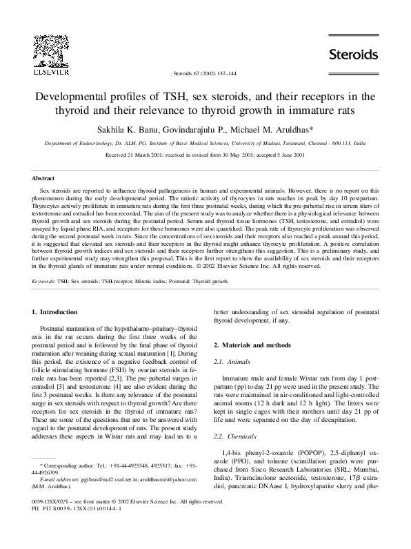 (PDF) Developmental profiles of TSH, sex steroids, and their receptors ...