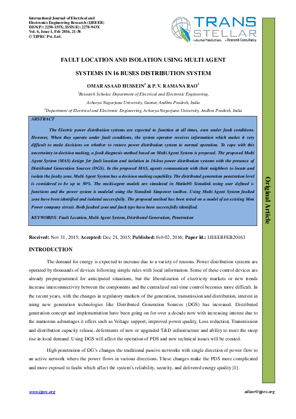 (PDF) Fault location and isolation using multi agent systems in power ...