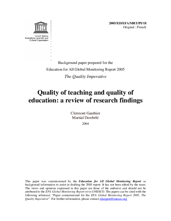 (PDF) Quality of teaching and quality of education: a review of ...