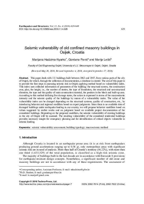 (PDF) Seismic vulnerability of old confined masonry buildings in Osijek ...