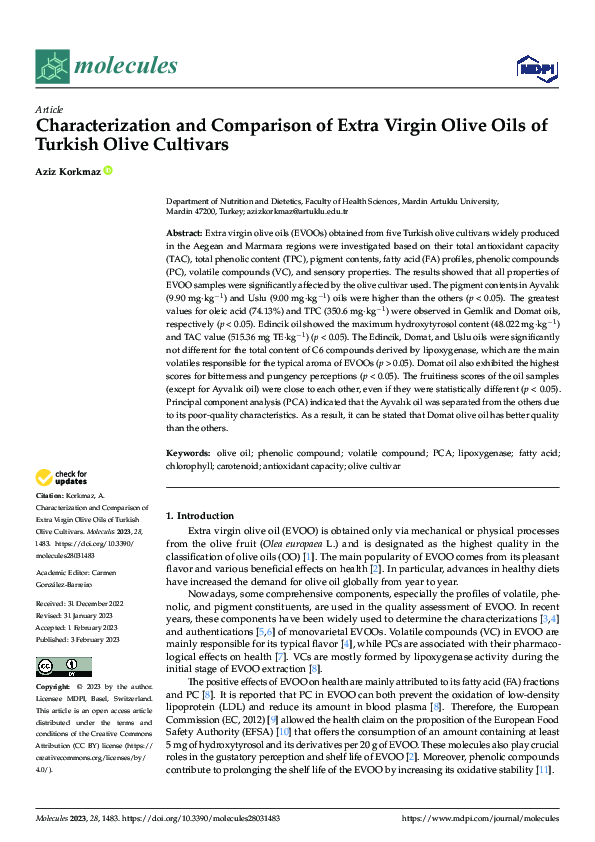 (PDF) Characterization and Comparison of Extra Virgin Olive Oils of ...