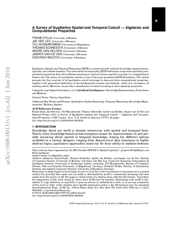 (PDF) A Survey of Qualitative Spatial and Temporal Calculi