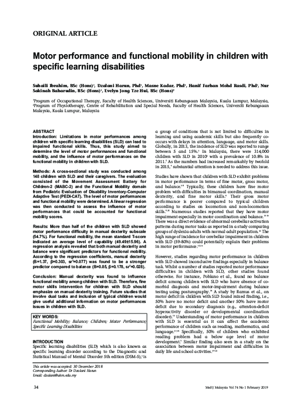(PDF) Motor performance and functional mobility in children with ...