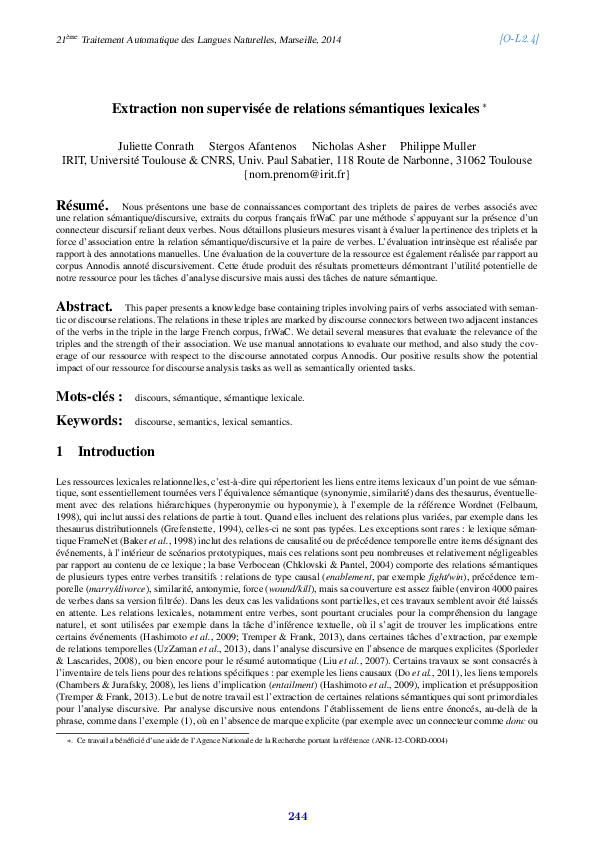 (PDF) Unsupervised extraction of semantic relations (Extraction non ...