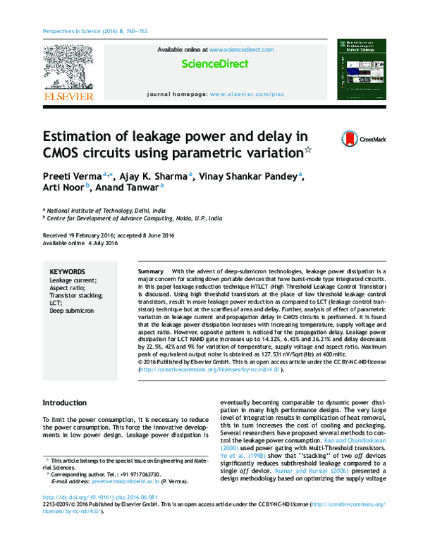 (PDF) Estimation of leakage power and delay in CMOS circuits using ...