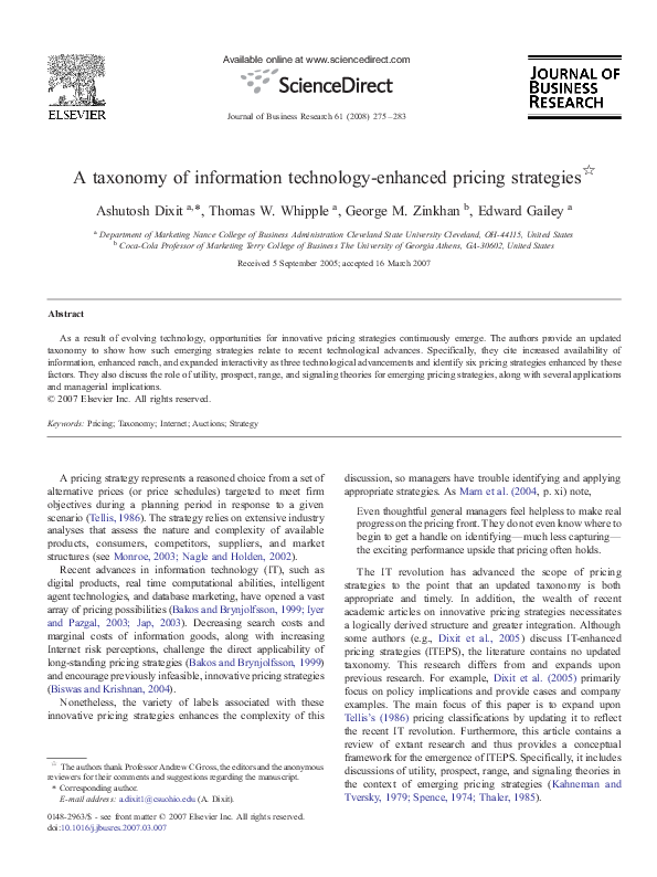 (PDF) A taxonomy of information technology-enhanced pricing strategies