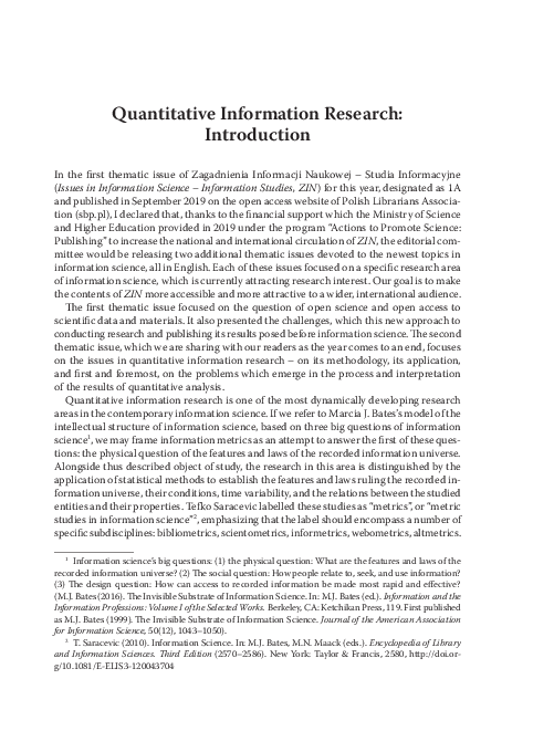 (PDF) Quantitative Information Research: Introduction