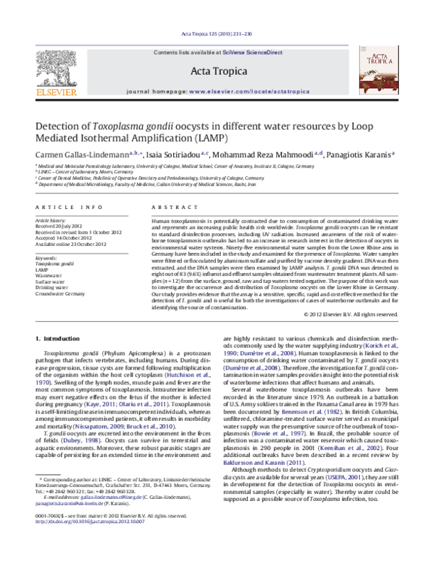 (PDF) Detection of Toxoplasma gondii oocysts in different water ...