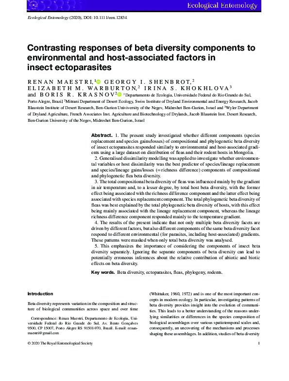 (PDF) Contrasting responses of beta diversity components to ...