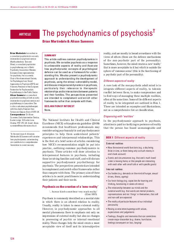 (PDF) The psychodynamics of psychosis