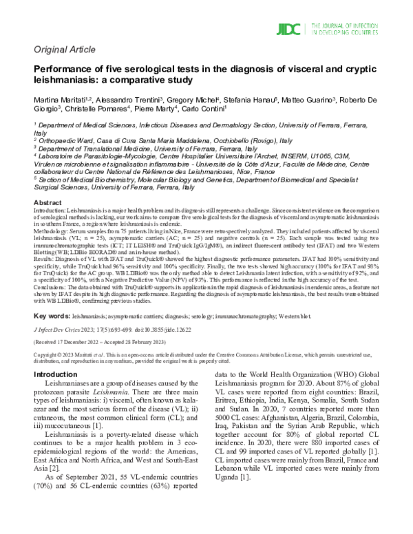 (PDF) Performance of five serological tests in the diagnosis of ...