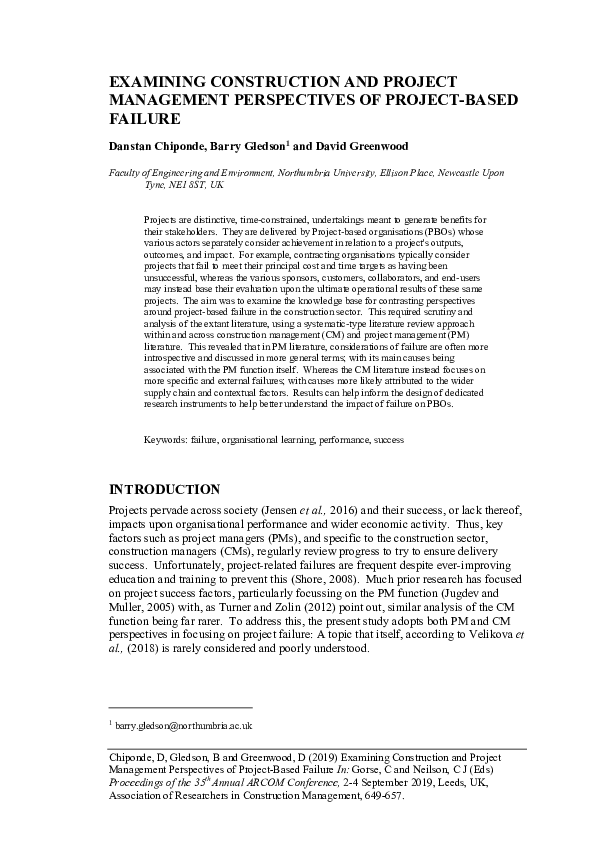 (PDF) Examining Construction and Project Management Perspectives of ...