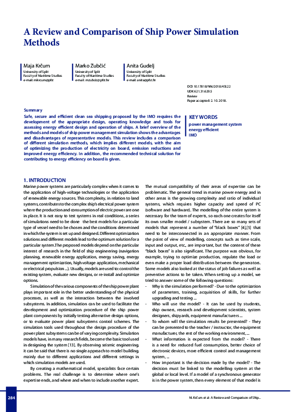 (PDF) A Review and Comparison of Ship Power Simulation Methods