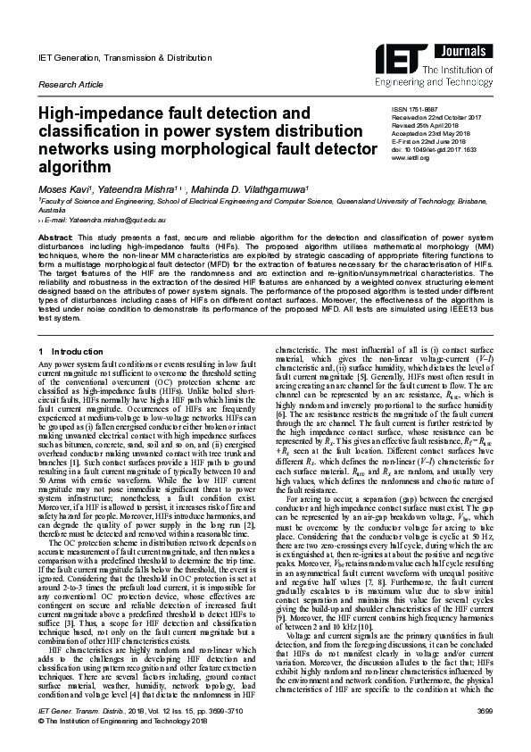 (PDF) High Impedance Fault Detection and Classification Based on ...