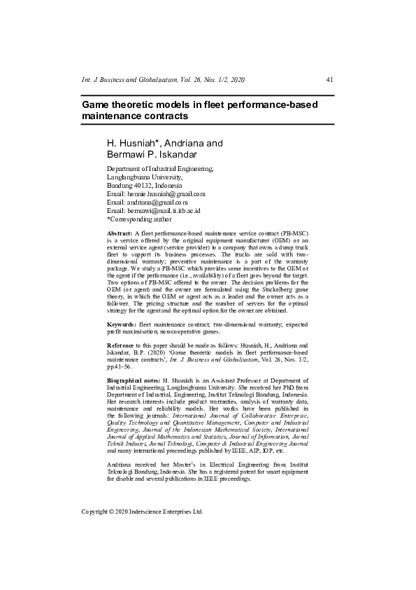 (PDF) Game theoretic models in fleet performance-based maintenance ...
