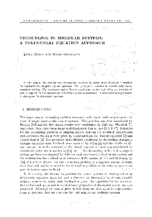 (PDF) Simultaneous Decoupling and Disturbance Rejection in Singular ...