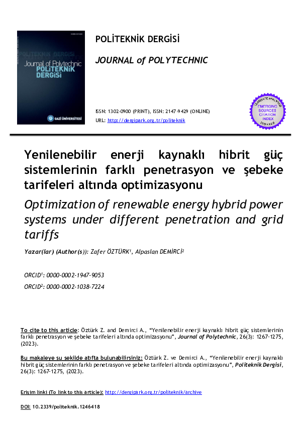 (PDF) Optimization of Renewable Energy Hybrid Power Systems Under ...