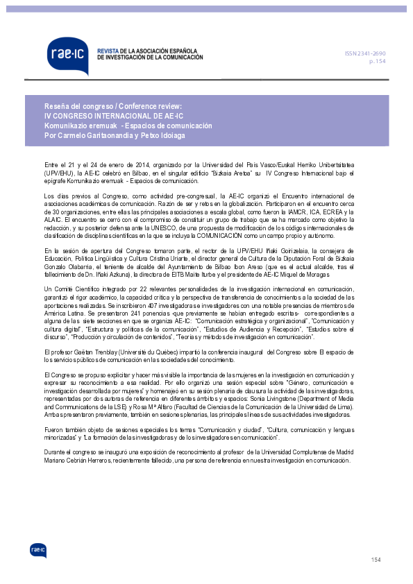 (PDF) Reseña de l congreso IV Congreso internacional de AE - IC ...