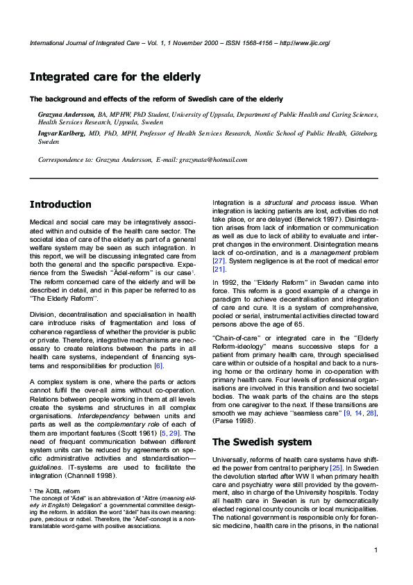 (PDF) Integrated care for the elderly