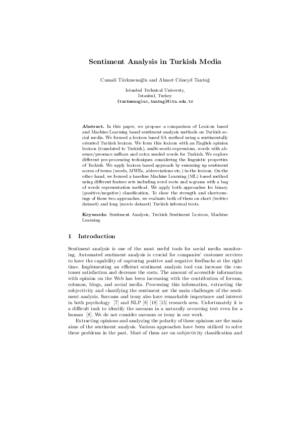 (PDF) Sentiment Analysis in Turkish Media