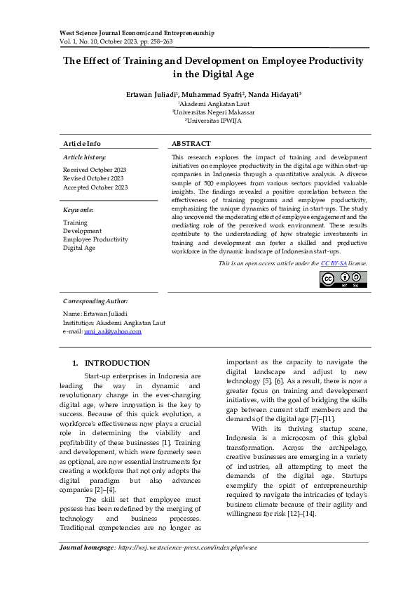 (PDF) The Effect of Training and Development on Employee Productivity ...